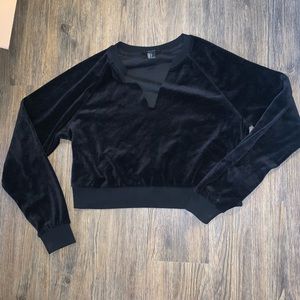 Cropped Black Velvet Pullover